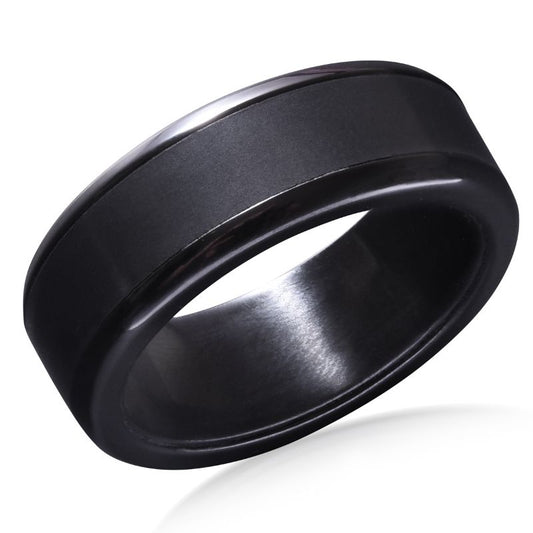 Elysium Actaeon Matte Reverse Inlay Zirconium 8mm Black Pressed Diamond Wedding Band