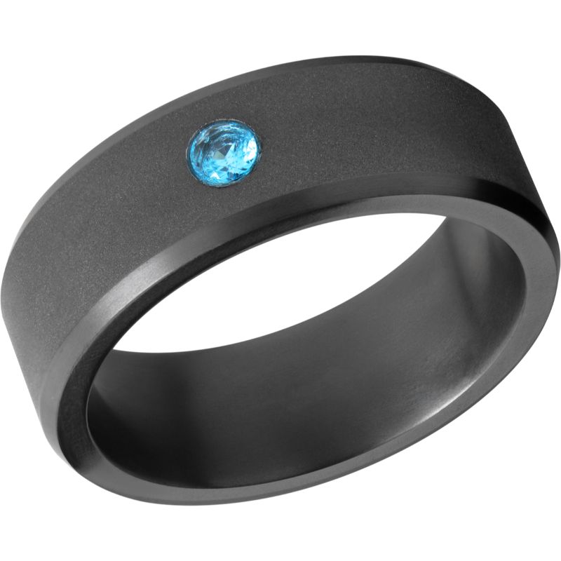 Elysium Ares Matte Stone Blue Beveled 8mm Black Pressed Diamond Wedding Band