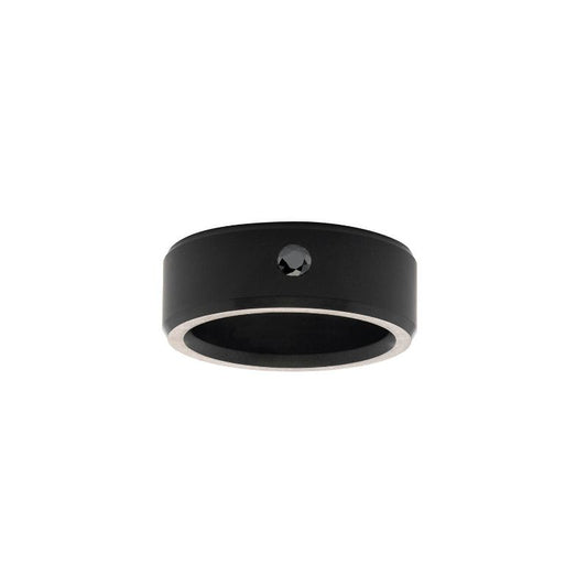 Elysium Ares Matte Stone Black Beveled 8mm Black Pressed Diamond Wedding Band