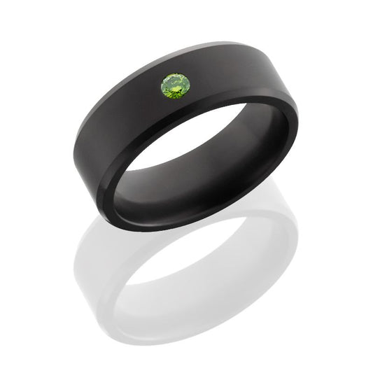 Elysium Ares Matte Stone Green Beveled 8mm Black Pressed Diamond Wedding Band