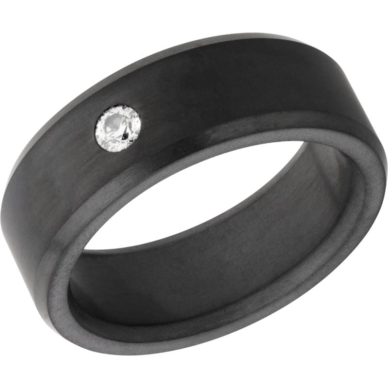 Elysium Ares Matte Stone White Beveled 8mm Black Pressed Diamond Wedding Band