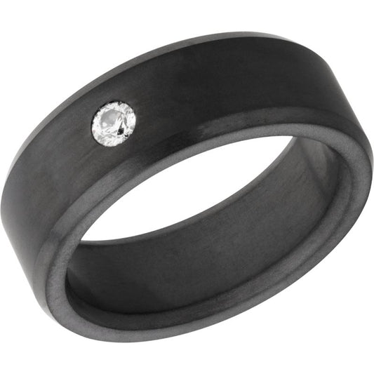 Elysium Ares Matte Stone White Beveled 8mm Black Pressed Diamond Wedding Band