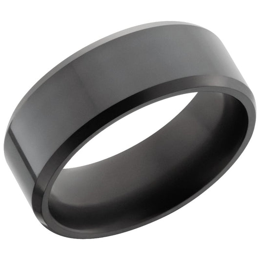 Elysium Ares Polished Beveled 8mm Black Pressed Diamond Wedding Band