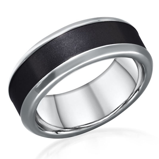 Elysium Hercules Polished Reverse Inlay Titanium 8mm Black Pressed Diamond Wedding Band