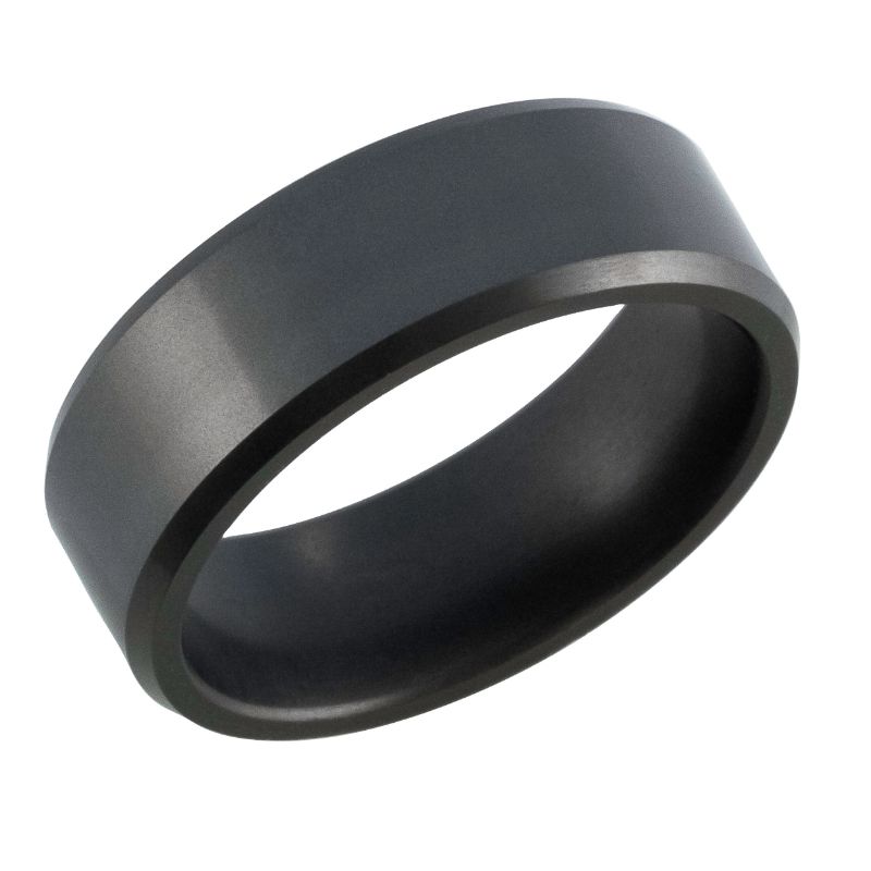 Elysium Ares Satin Beveled 8mm Black Pressed Diamond Wedding Band