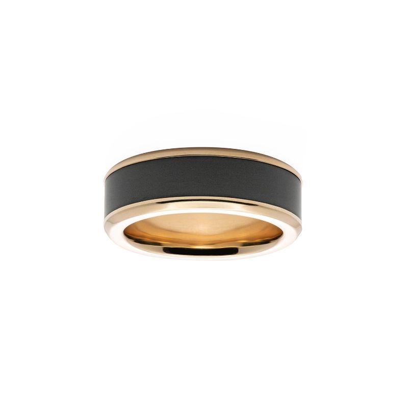 Elysium Ares Satin Reverse Inlay Yellow Gold Beveled 8mm Black Pressed Diamond Wedding Band