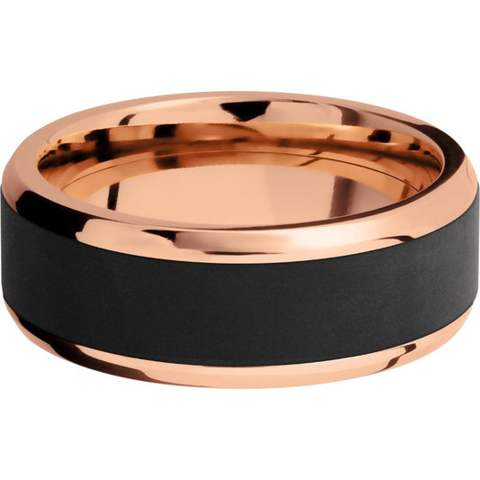 Elysium Kratos Matte Reverse Inlay Rose Gold Rounded 8mm Black Pressed Diamond Wedding Band