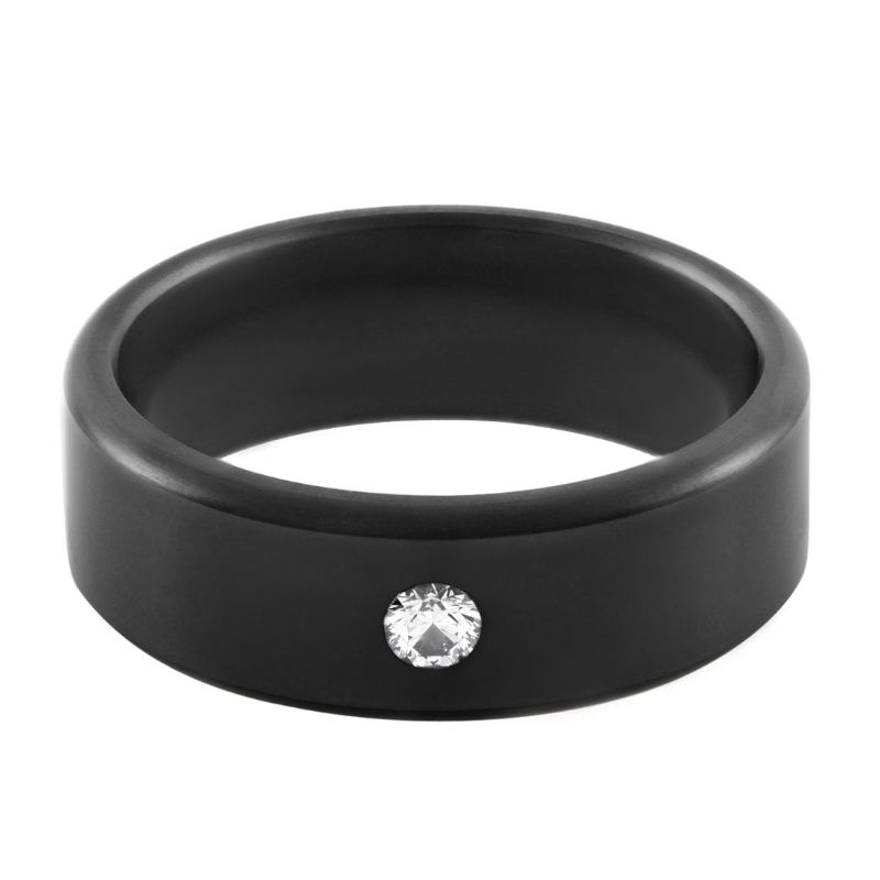 Elysium Kratos Matte Stone White Rounded 8mm Black Pressed Diamond Wedding Band