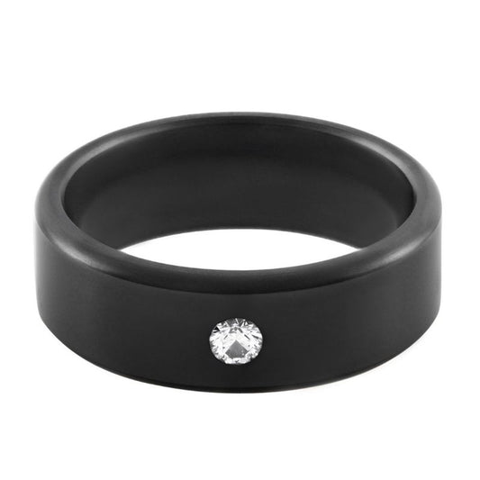 Elysium Kratos Matte Stone White Rounded 8mm Black Pressed Diamond Wedding Band