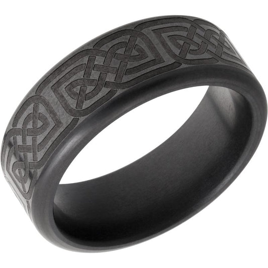 Elysium Kratos Polished Laser Rounded 8mm Black Pressed Diamond Wedding Band