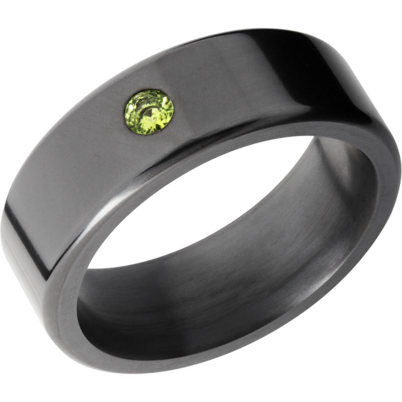Elysium Kratos Polished Stone Green Rounded 8mm Black Pressed Diamond Wedding Band