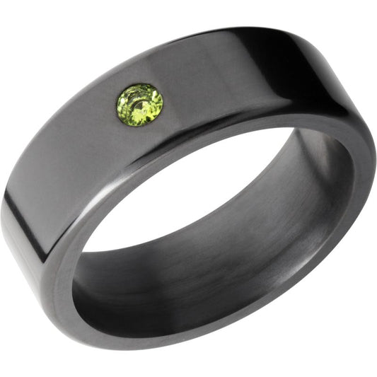 Elysium Kratos Polished Stone Green Rounded 8mm Black Pressed Diamond Wedding Band