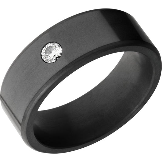 Elysium Kratos Polished Stone White Rounded 8mm Black Pressed Diamond Wedding Band