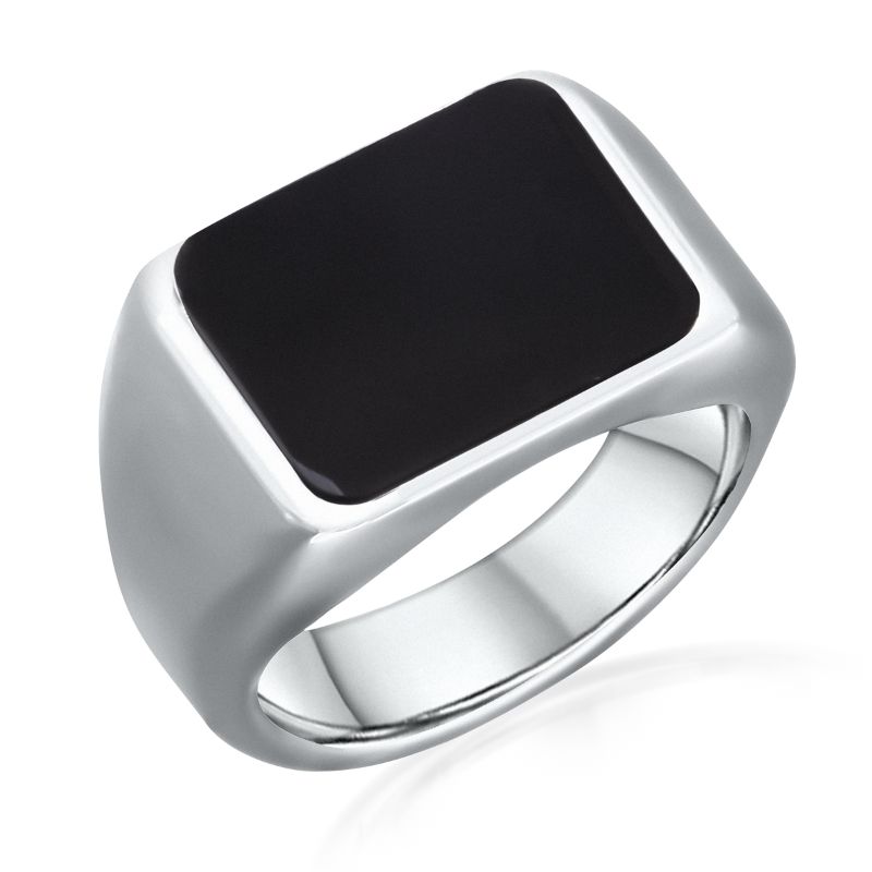Elysium Perseus Polished Signet Titanium 8mm Black Pressed Diamond Wedding Band