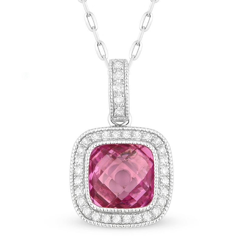 Madison L 14k White Gold Created Sapphire & Diamond Pendant
