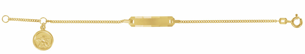 14K Yellow Youth Identification 4.5 Bracelet with Angel Charm