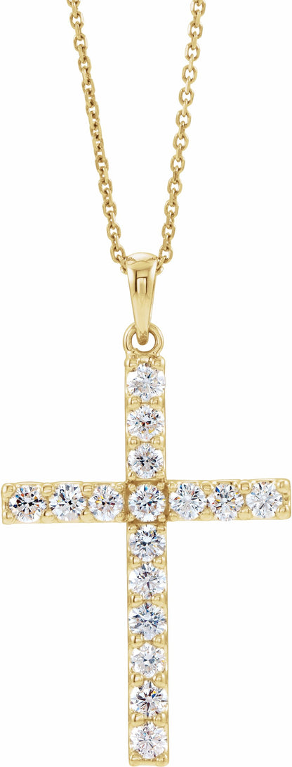 14K Yellow 1 CTW Diamond Cross 18 Necklace