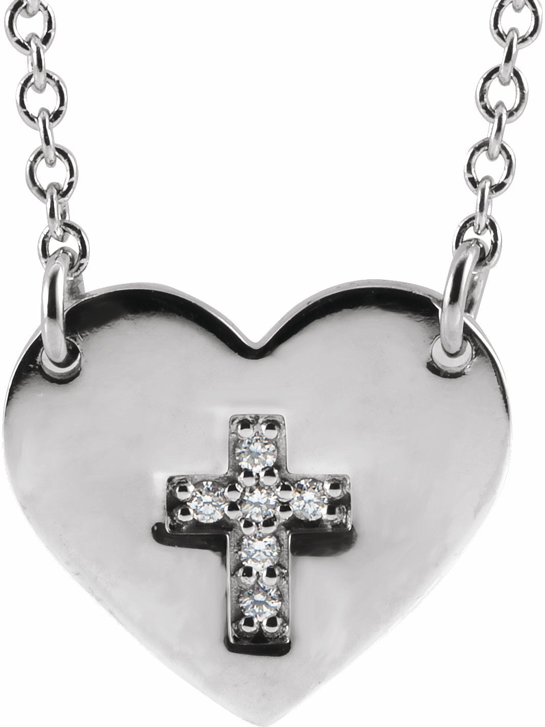 14K White .02 CTW Diamond Heart & Cross 16-18 Necklace