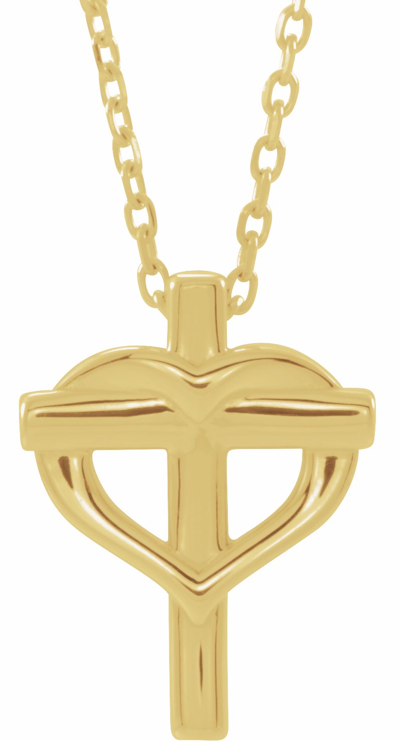 14K Yellow Youth Cross with Heart 15 Necklace