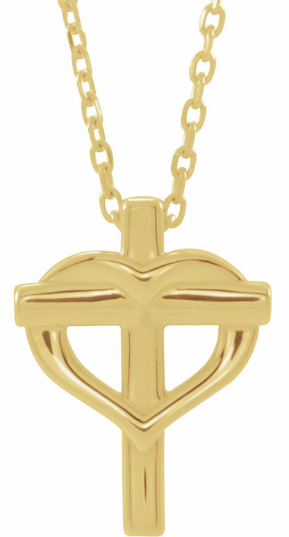 14K Yellow Youth Cross with Heart 15 Necklace